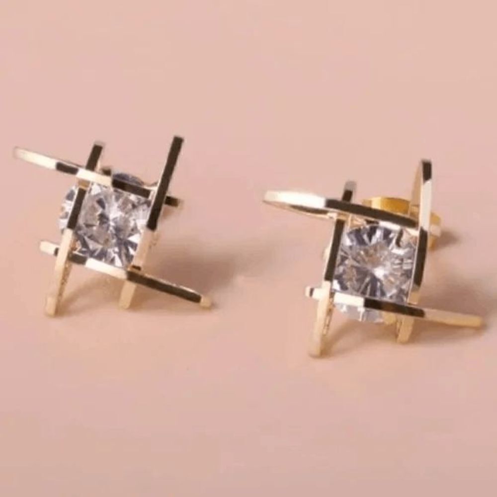 GOLD 3D CAGED CUBIC ZIRCONIA EARRINGS